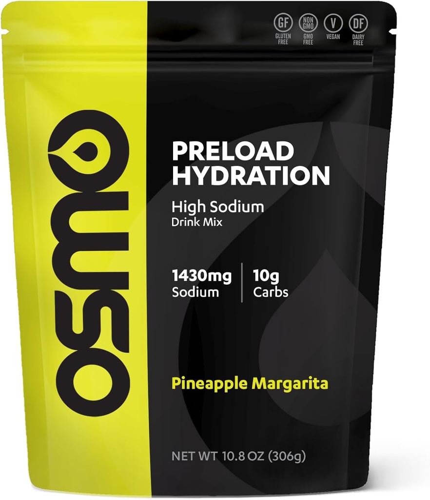 Osmo Preload Hydration Pre Workout Powder Pouch - Includes High Sodium Bicarbonate, Magnesium, Kalium, Carbs & Vitamins, Cane Sugar, Beat Cramps & Dehydration - Ananas Margarita (Pouch)