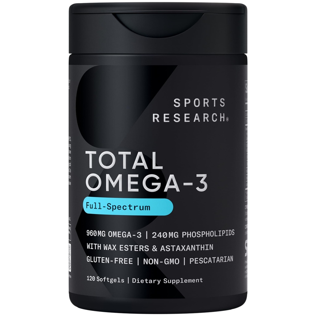 Sportforschung® Total Omega-3 Fish Oil 2200mg - Hergestellt aus Antarktis Krill w/Astaxanthin, Wild Sockeye Salmon & Alaska Pollock - 960mg EPA & DHA - 120 Softgels