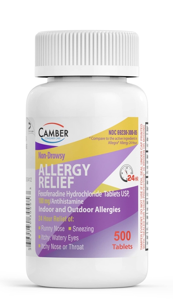 Camber 24 Hrs Non-Drowsy Fexofenadine Antihistamin Indoor Outdoor Allergy Relief Tablets 500 Graf Familiengröße