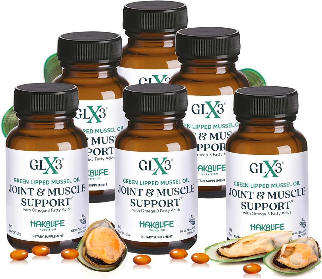 GLX3 Extra Strength Green Lipped Mussel Oil Capsules - Long-Lasting Joint Comfort Supplement - Unterstützung für Erfolge, Soreness - Natürlich reich an Omega 3 & Chondroitin Sulfat 6 Pack