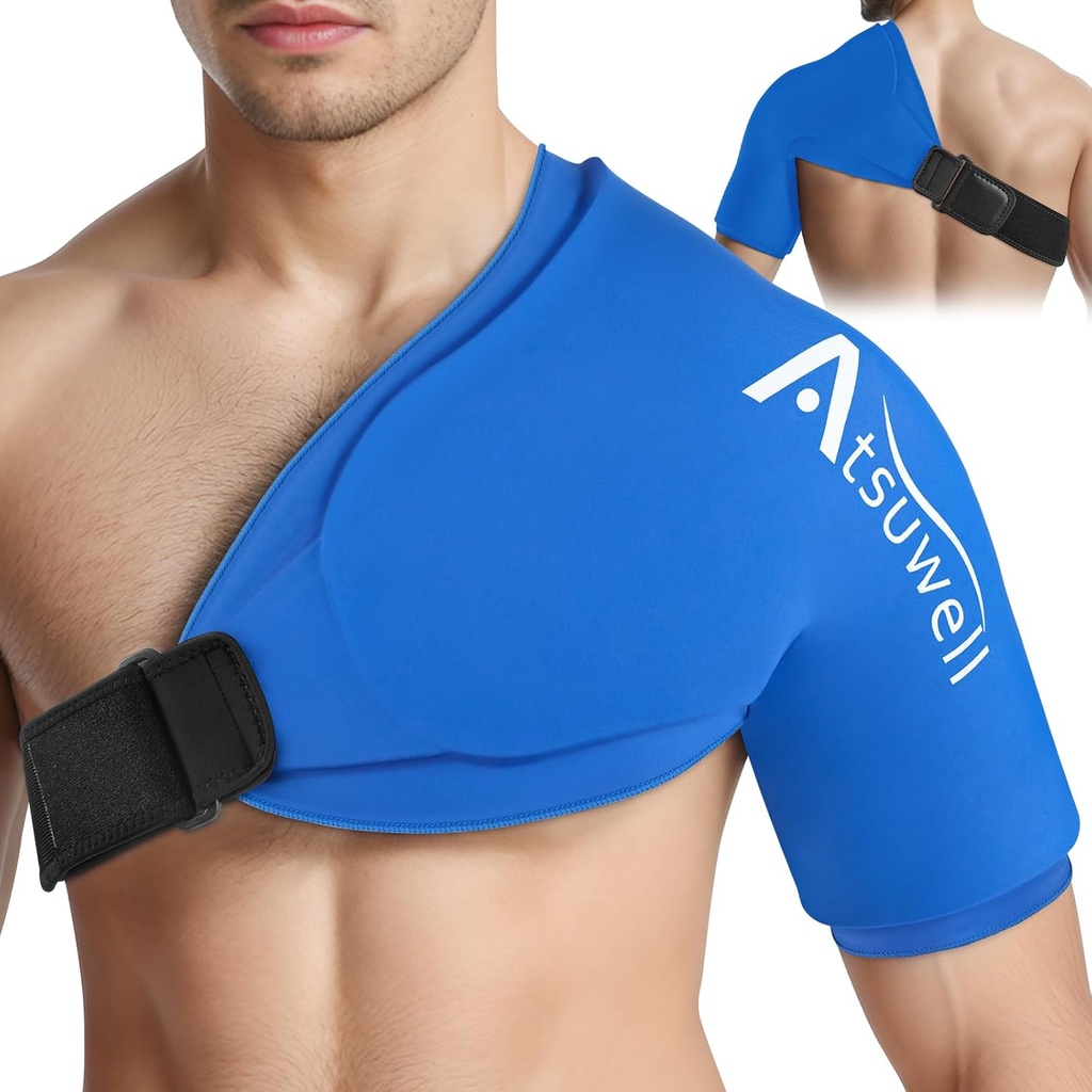 Atsuwell XL Shoulder Ice Pack Wrap, Schultern Ice Packs Rotator Cuff Kalte Therapie, Cold Pack Schulter Kompressionshülle für Damen, Schultern Kalte Pack Ärmel für Unglück, Blau
