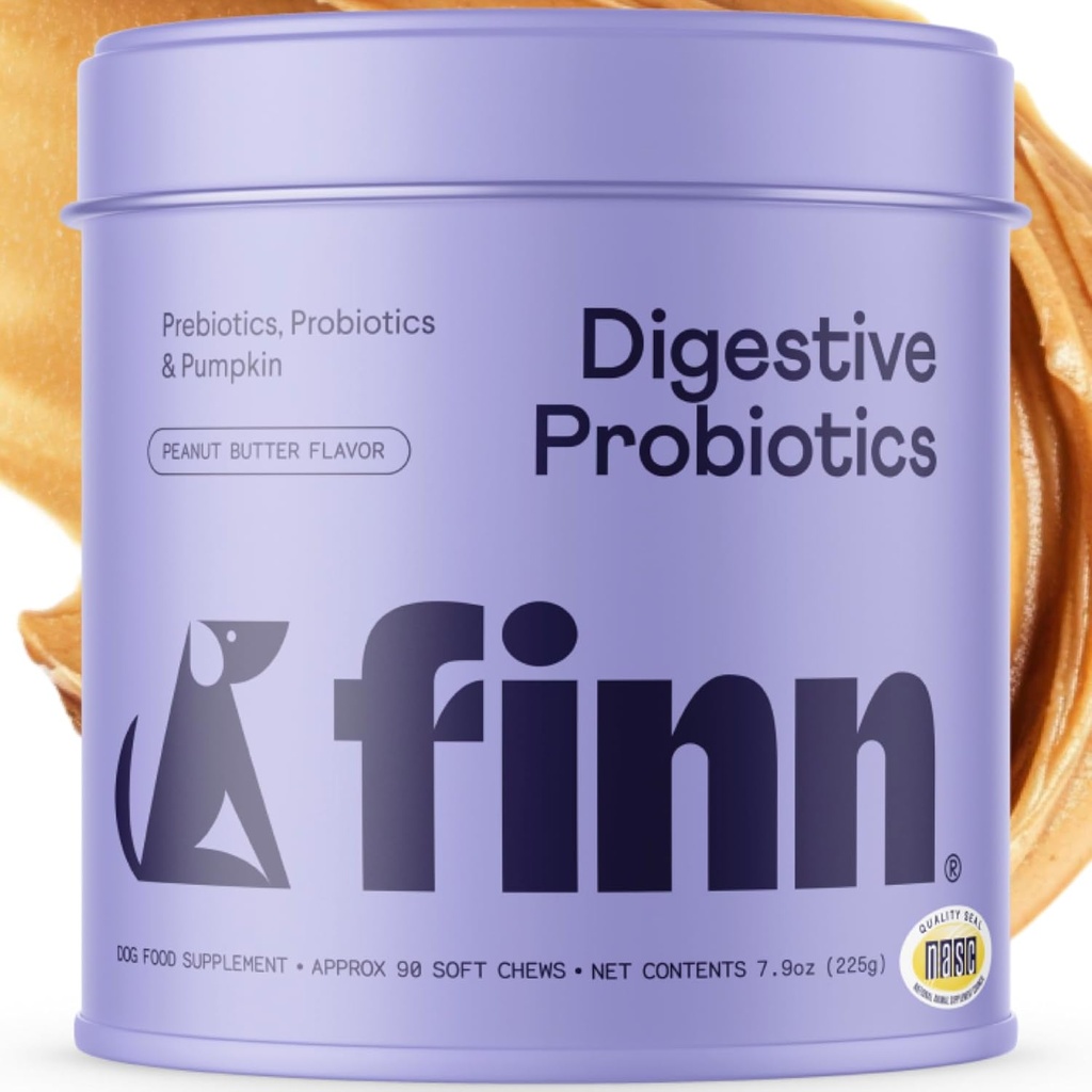 Finn Digestive Probiotika für Hunde - Komplette Verdauungssystem-Unterstützung mit Kürbis, Präbiotika, & Live Probiotika - Vet Empfohlen & Made in USA - 90 Soft Chews (Peanut Butter)