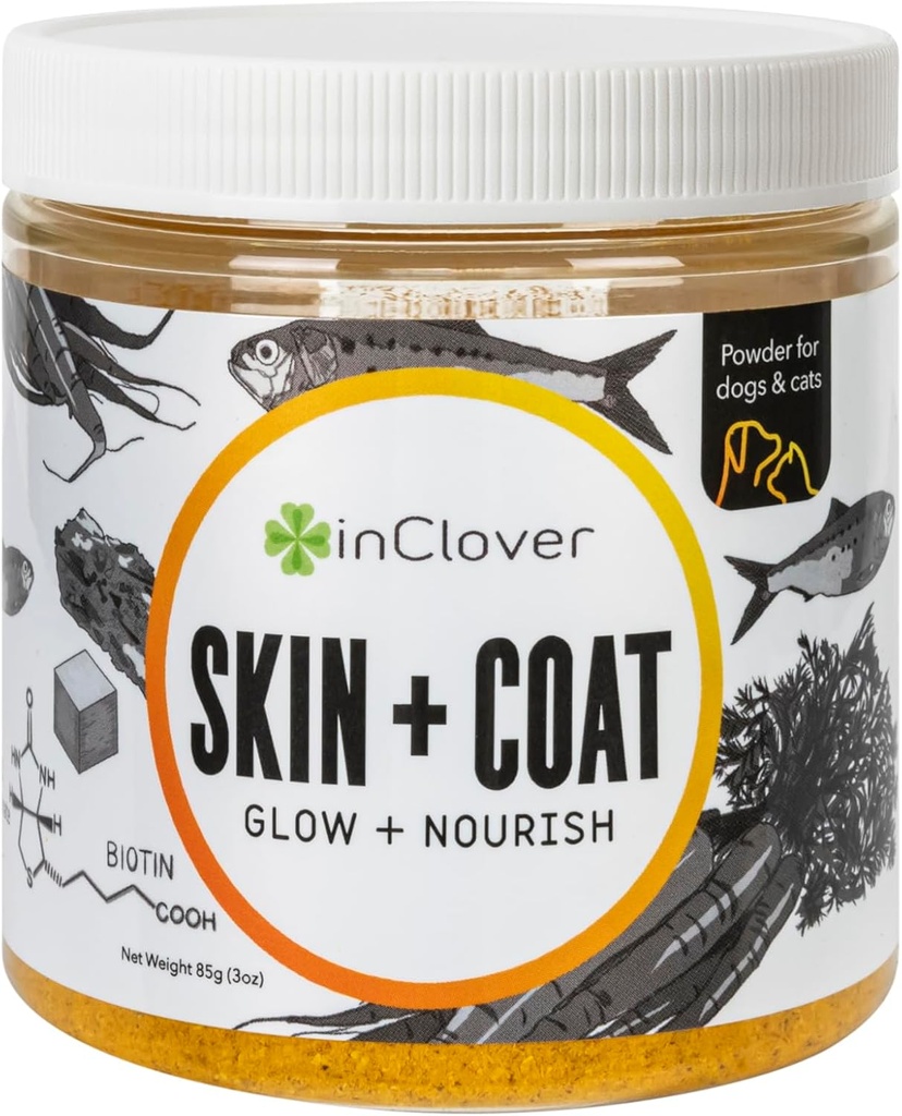 In Clover Dog Skin and Coat Supplement, BioRadiant Natural Supplement für Hunde, Gesunde Haut und Mantel, Fish Oil Alternative verwendet Karotten, Kokosnuss, Omega 3's, Biotin und Zink-Soothe Haut