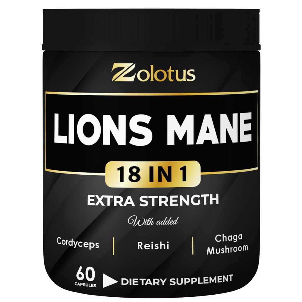 Zolotus Lions Mane Mushroom Capsules mit Cordeyceps, Elderberry, Ginkgo Biloba, Bacopa - 60 Kapseln
