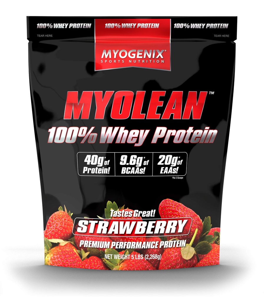 Myogenix Myolean – 100% Whey Protein Powder – 40g Protein per Serving – Low Carb – Ideal für Glatteien, Meal Replacement Shakes, Pre Workout & Post Workout Shakes – Erdbeere (5lbs)