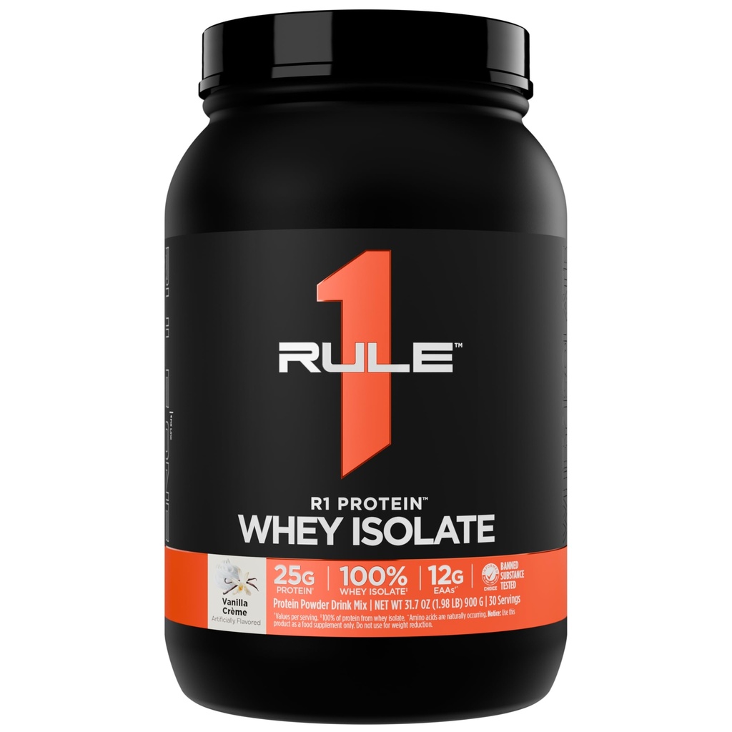 Regel 1 R1 Protein Whey Isolate - mit 25g Protein & 6g BCAA Exklusiv aus isolierten und hydrolysierten Quellen für Workout Recovery (2 Pfund*, Vanilla Créme)