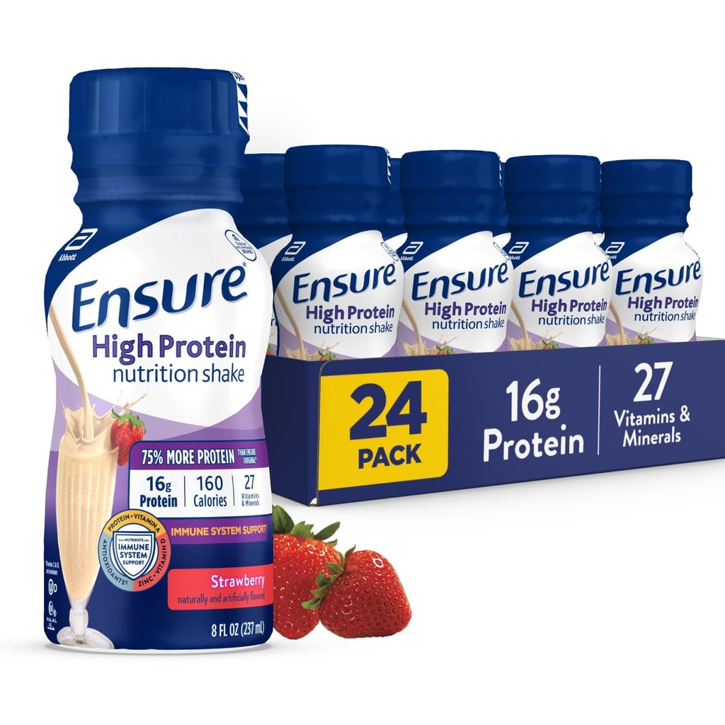 Vergewissern Sie sich High Protein Strawberry Nutrition Shake, Ready to Drink, 16g Protein und 27 Vitamine und Mineralstoffe, 8 fl oz, 24 Pack