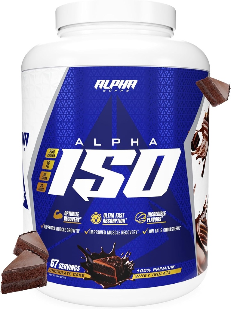 Alpha Supps ISO, Low Carb 100% Whey Protein Isolate Powder, 25 Gramm pro Servierung, hilft Muskelwachstum, Low Sugar und Gluten frei (Chocolate Cake, 5 lb)