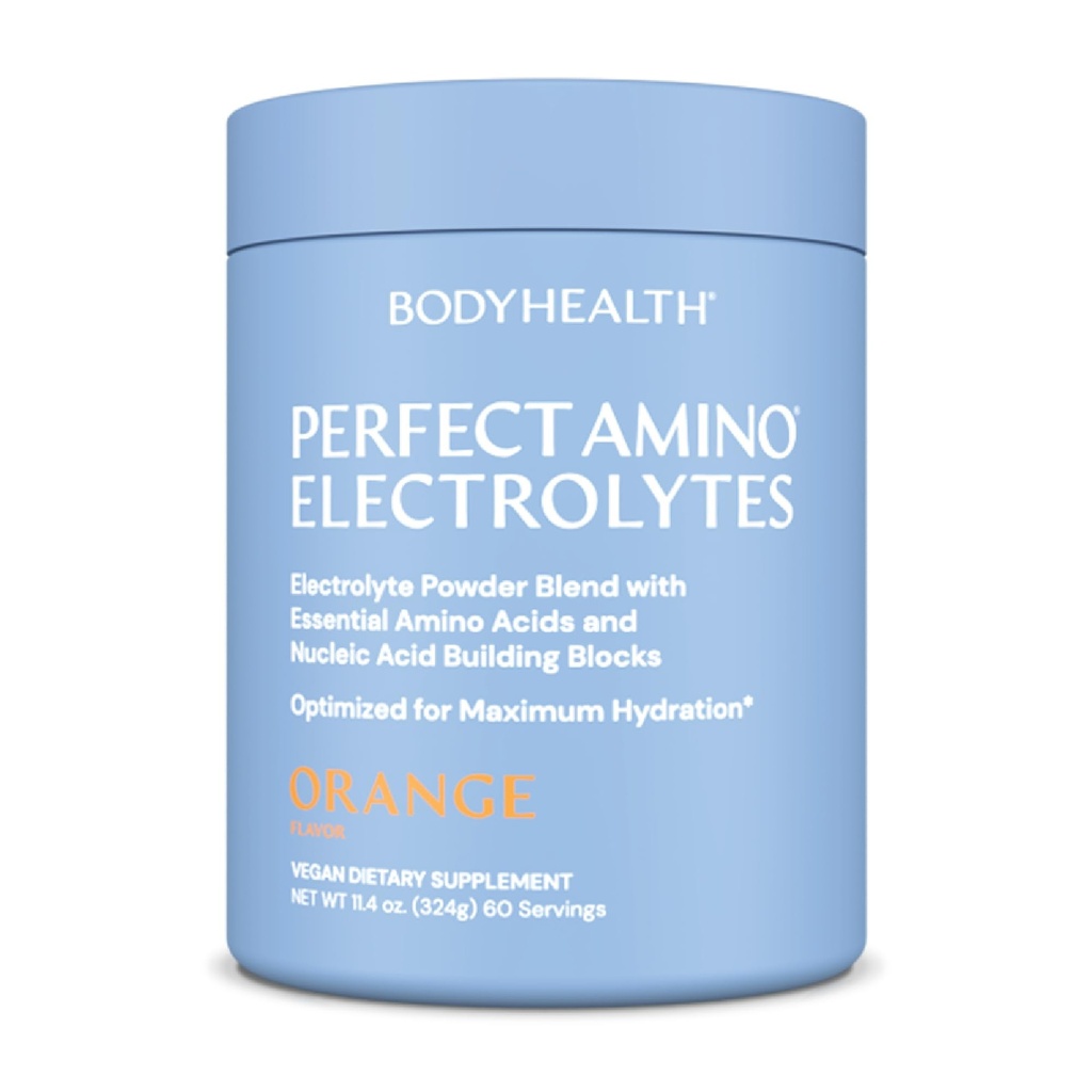 BodyHealth PerfectAmino Elektrolyte Pulver Kein Zucker, Keto Zucker freie Fasten Elektrolyte Getränk Mix, Hydration Pulver mit Trace Minerals - Orange - 60 Portionen
