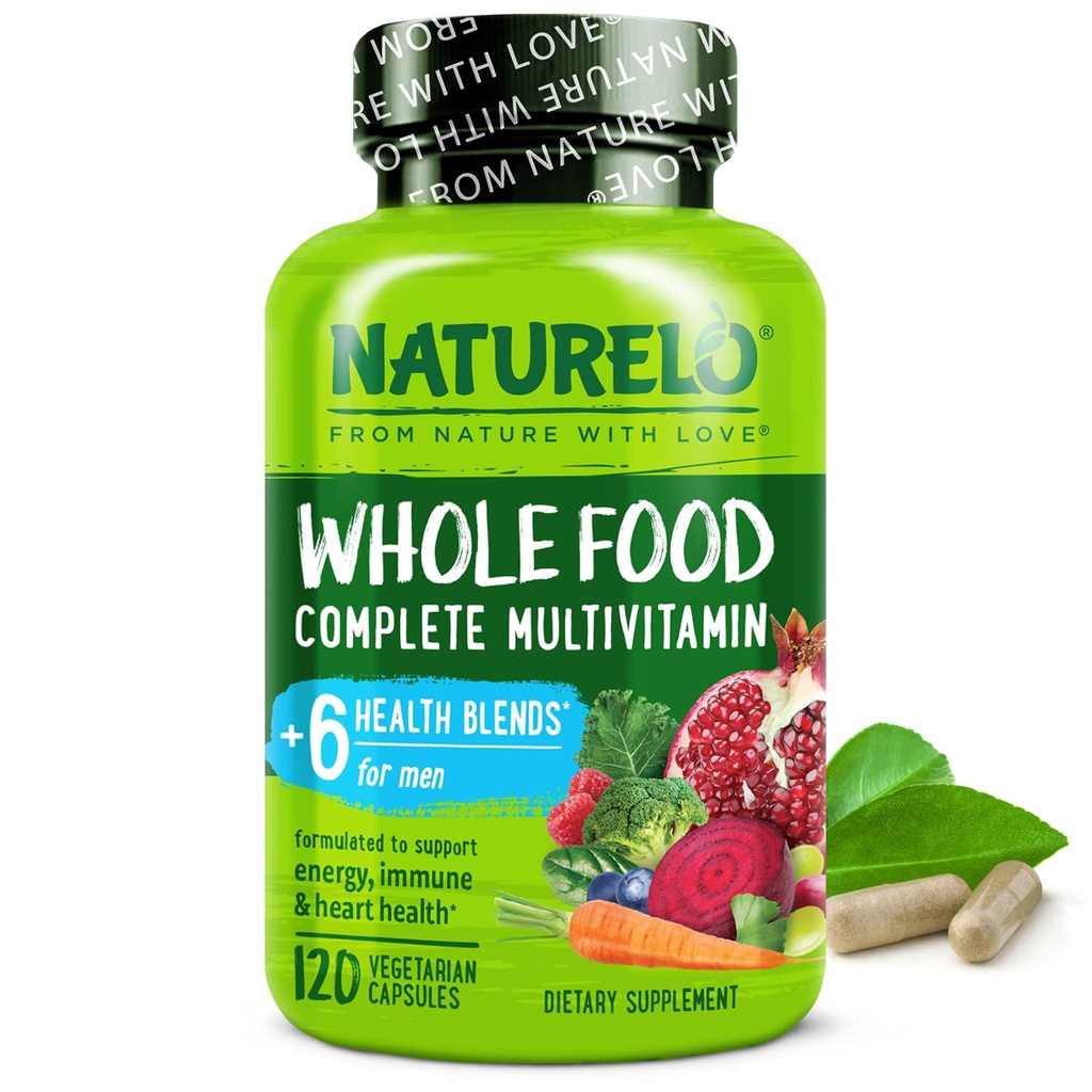 NATURELO Mens Multivitamines - Ganzes Essen Multivitamin für Männer mit Vitaminen, Mineralien - 120 Vegetarische Kapseln für Energie, Gehirn, Herz, Augengesundheit*