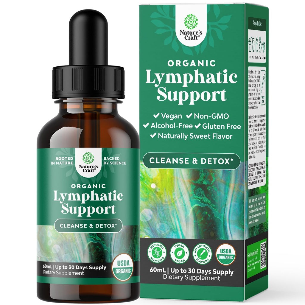 Certified Organic Lymphatic Drainage Drops - Kräuter Lymphatic Cleanse und Immun Support Supplement mit Echinacea Goldenseal & Red Clover Extract - Vegan Non GMO Alkohol und Zucker kostenlos - 30 Servierungen