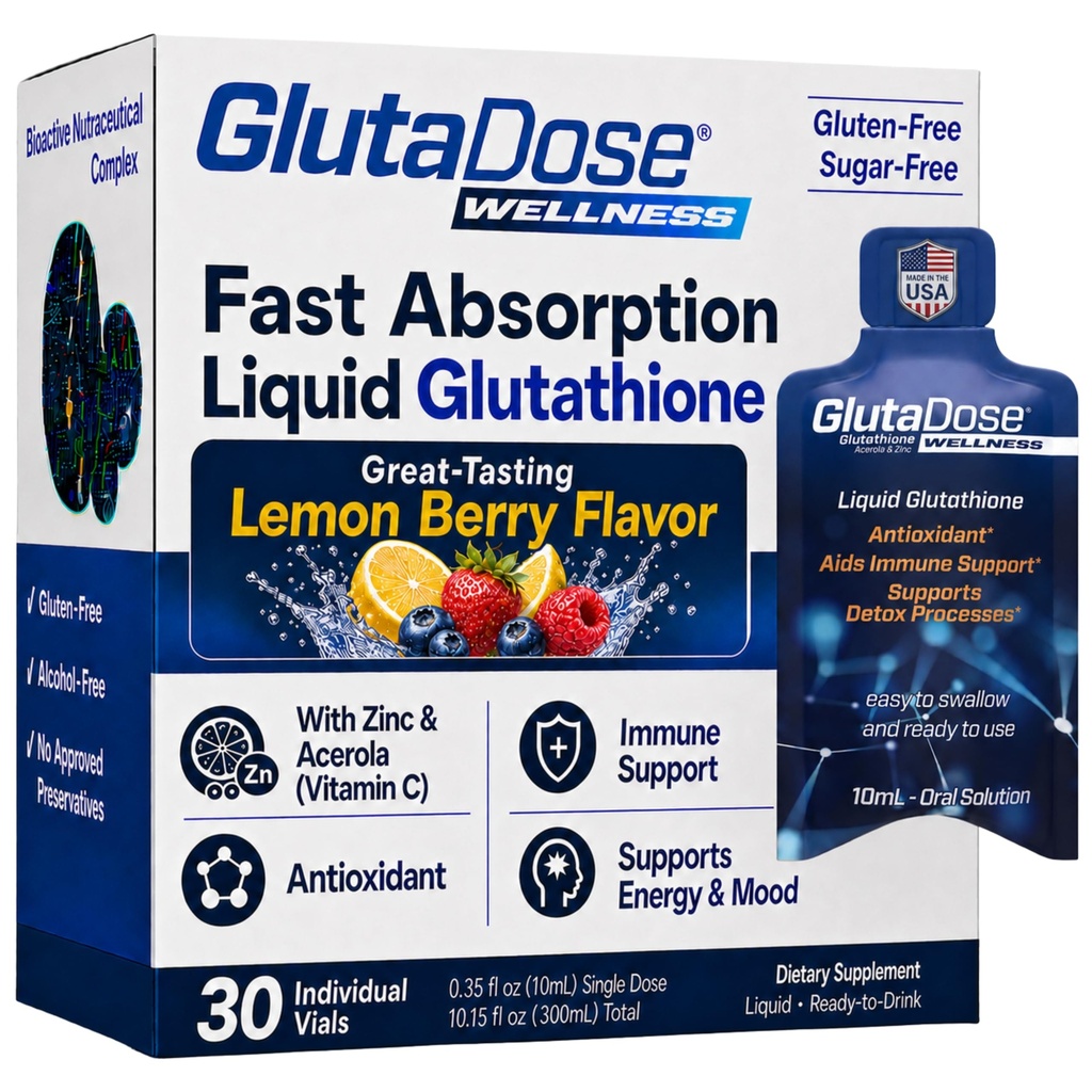 Flüssige Glutathion-Ergänzung, Zitronen-Beeren-Flaschen Acerola Energy Booster w/Zinc, Tägliche Vitamine & Minerals, Zero Sugar Formulation, Tägliche Auto-Immune Unterstützung für Erwachsene, 0.34 fl oz, Packung von 30