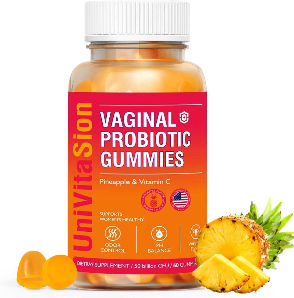 UniVitaSion Vaginal Probiotics Gummi für Frauen, 50 Billion CFUs - PH Balance, Vaginaler Geruch, Vaginal Flora, Hefe Infektion Behandlung für Frauen, Vitamin C für Immungesundheit, Hawaiian Ananas Flavor