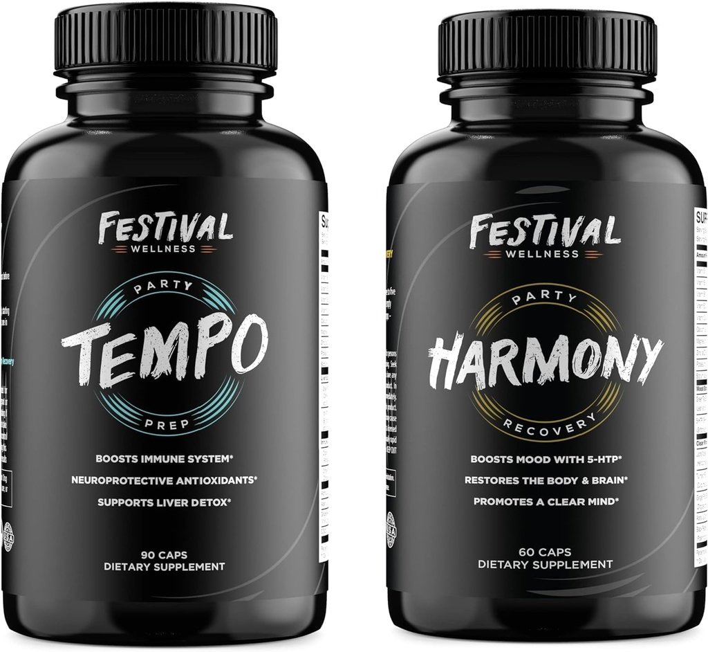 Tempo & Harmonie | Festival, Rave & Party Prep + Erholung Wellness Bundle | 5-HTP, Antioxidantien, Rave Vitamins, Festival Supplement, Rave Neccesities, Festival Gear, Rave On, Rave Gear, Fest Aid