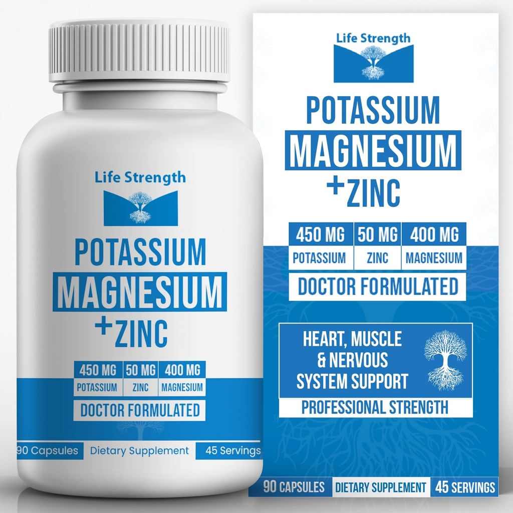Lebenskraft Magnesium Kalium-Ergänzungen + Zink 90 Kapseln für Gefäßgesundheit – Hohe Absorption Vegan, natürliche Zutaten Ergänzung für Leg Cramps und Schlaf