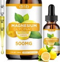 Magnesium-Glycinat-Ergänzung, Magnesium-Glycinat-Flüssigtropfen 500mg mit Calcium, Zink, Vitamin B6, D3, L-Theanin, Omega 3 für Schlaf, Stimmung, Stress Relief, Knochen, Muskel, Zitronen-Flaschen