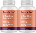 BESTVITE L-Carnitine Tartrate 500mg per Capsule (240 Capsules)(120x2) - No Stearates - Non GMO - Gluten Free