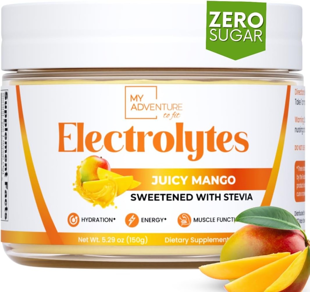 Meine Abenteuer Zero Sugar - Mango Elektrolyte Pulver - Koffeinfreie Energie mit allen natürlichen Inhaltsstoffen - Vegan, Keto & Paleo - Sugar Free Electrolytes Hydration Drink Mix - 37 Portionen