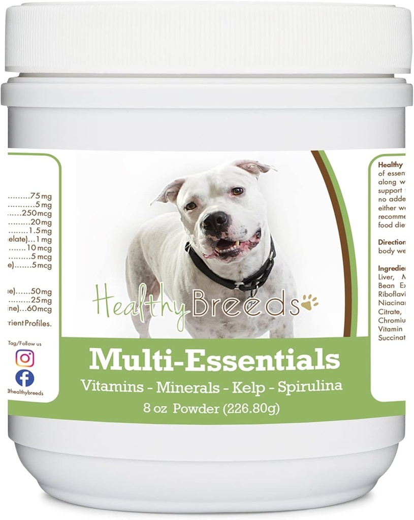 Gesunde Rassen Pit Bull, Weiß, Multi-Essentials Pulver für Hunde - eine ideale Ergänzung von Vitaminen, Mineralien und Antioxidantien für Ihren Hund - 8 oz