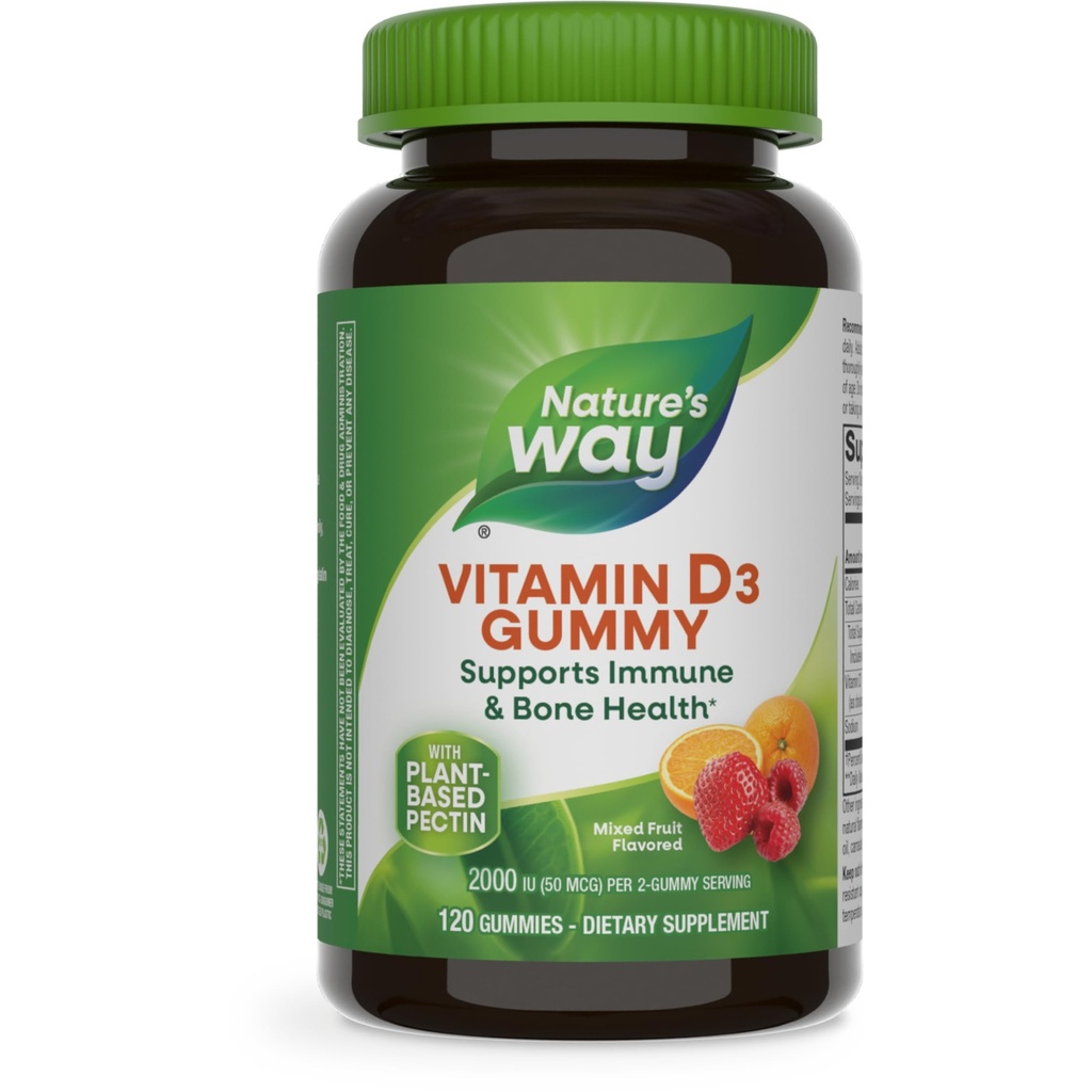 Nature's Way Vitamin D3 Gummis, unterstützt Immun- und Knochengesundheit*, 2000 IU (50 mcg) pro 2-Gummi-Serving, Vitamin D3 2000IU pro 2 Gummis, gemischte Frucht gefickt, 120 Count