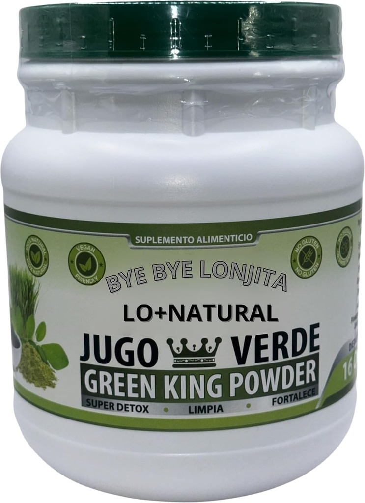 JUGO Verde (Green King Powder) Super Detox 16 oz Nahrungsergänzung 100% natürlich, Vegan, keine Gluten, keine Zucker Bye LONJITA Grüner Tee, Moringa, Spinat und mehr Faser