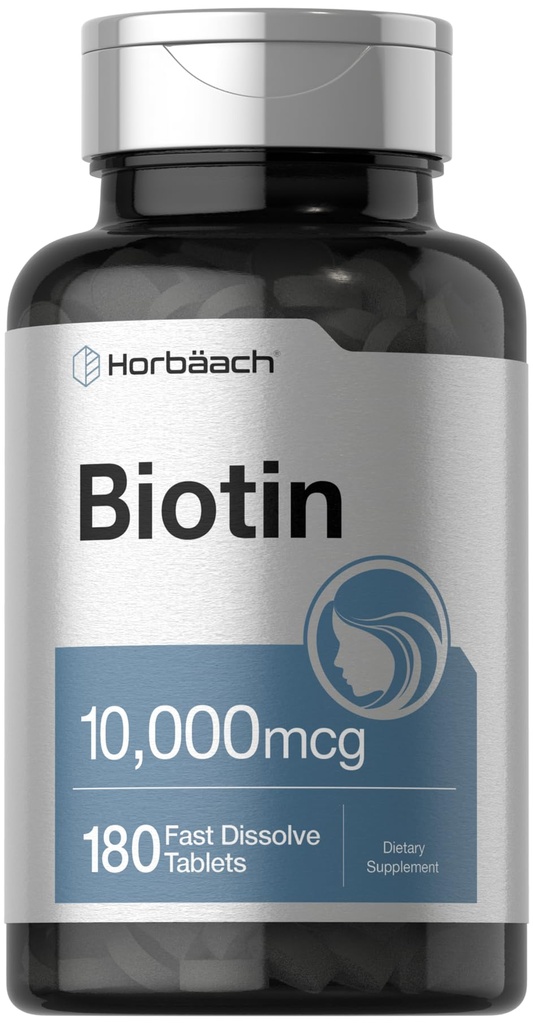 Horbäach Biotin 10000mcg | 180 Fast Dissolve Tablets | für Damen und Herren | Beauty Supplement | Vegetarisch, Non-GMO, Glutenfrei