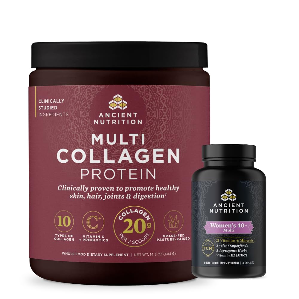 Antike Ernährung Frauen Multivitamin 40+ Einmal täglich, 30 Count + Multi Collagen Protein Pulver, Unflavored, 40 Servierungen