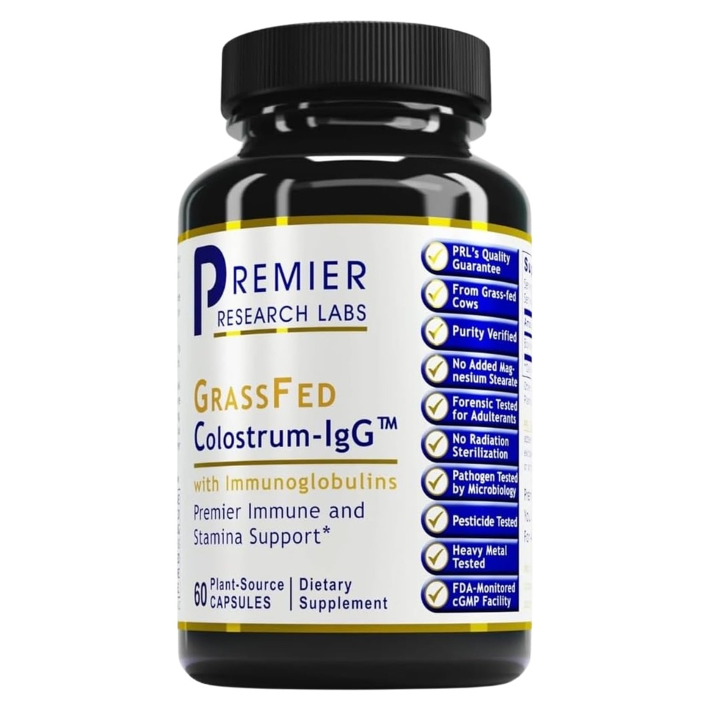 Premier Research Labs Colostrum-IgG - Colostrum Supplement, Bovine Colostrum für Menschen, Cow Colostrum für Immungesundheit, Superfood mit Lactoferrin, Aminosäuren, Nukleotide - 60 Kapseln