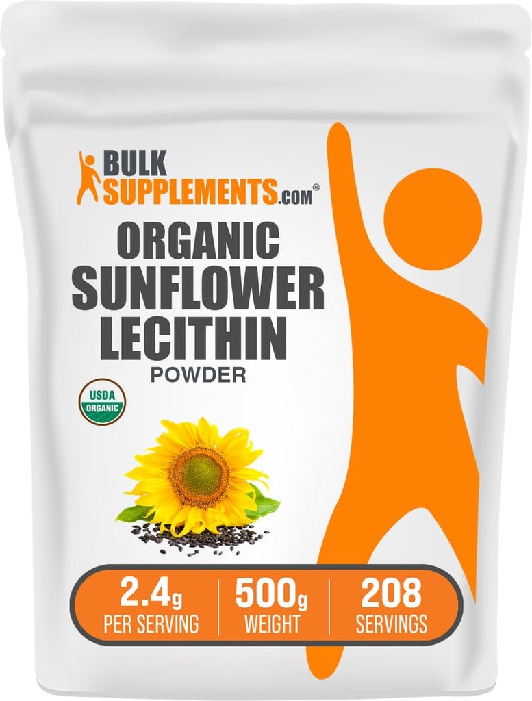 BulkSupplements.com Organic Sunflower Lecithin Powder - Sunflower Lecithin Supplement, Nutritional Supplement, Food Grade - Vegan & Gluten Free, 2.4g pro Servierung, 500g (1.1 lbs) (Pack von 1)