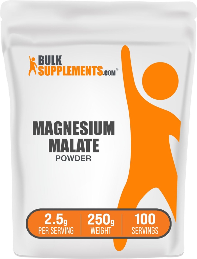 BulkSupplements.com Magnesium Malate Powder - Magnesium Supplements, High Bioavailabilty - Unflavored & Gluten Free, 2.5g per Serving, 250g (8.8 oz) (Pack of 1)