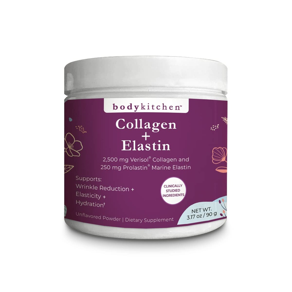 Body Kitchen Collagen + 250 mg Elastin – Unterstützt Haut Hydration, Elastizität und gesundes Altern, ungeflammtes Pulver (30 Servierungen)