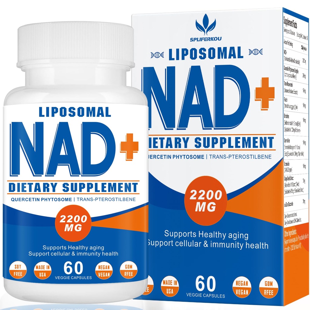 2200mg Liposomal NAD+ Ergänzung - Verbessert Zellenergie und Alterung Defese, 60 Kapseln