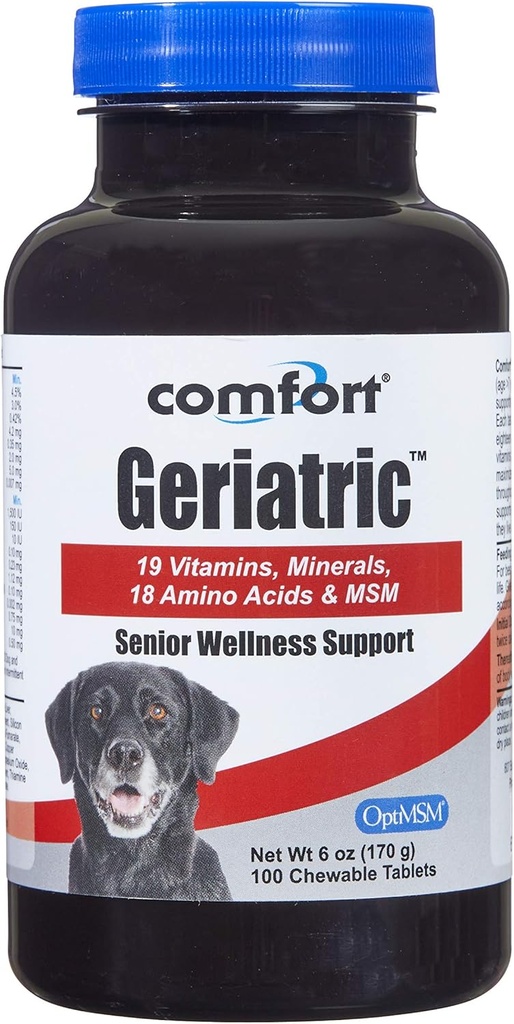 COMFORT Geriatric Supplement for Dogs, 100 Count, Enthält MSM, Superoxid Dismutase, Ester-C, 19 Vitamine und Mineralien & 18 Aminosäuren, Made in USA