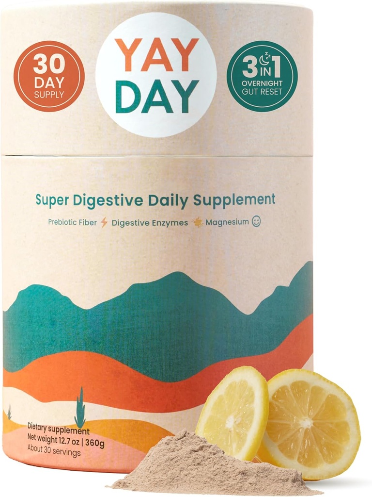 Nighttime Prebiotic Fiber Powder mit Verdauungsenzymen & Magnesium Glycinate für Schlaf | Gut Health Supplement für Frauen & Männer - Verdauungsunterstützung, Bloating Relief - Citrus, 30 Scoops