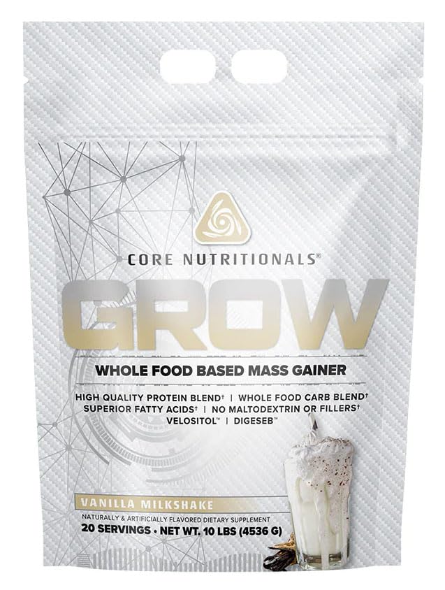 Core Nutritionals Grow Mass Gainer | Whole Food Carb Blend + Protein Blend | Maltodextrin Free | 880 Kalorien, 50g Protein | 10 Pfund (Vanilla Milkshake)