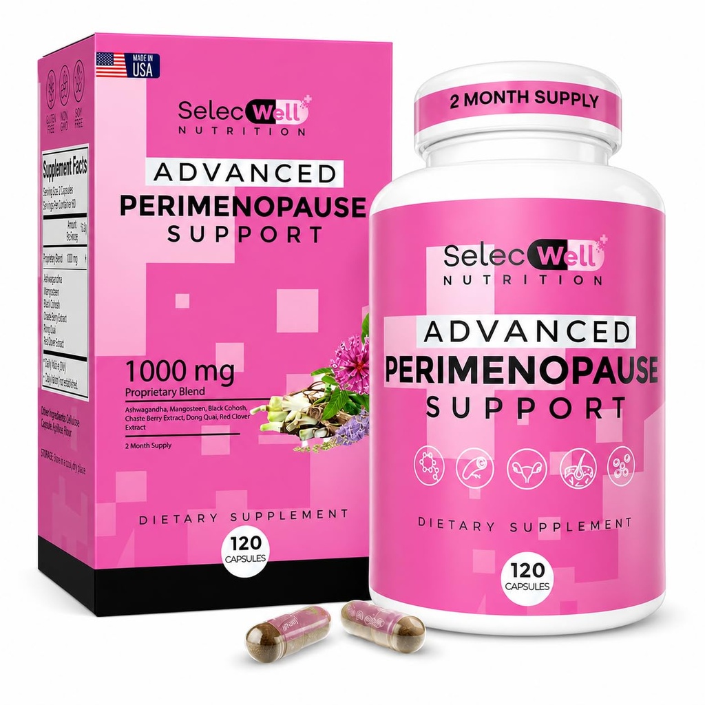 Perimenopause & Menopause Support Supplement für Damen – Multi‐Symptom Relief mit schwarzem Cohosh & Red Clover Isoflavones | Ashwagandha Adaptogen & Herbal Blend | Hormon Balance Support | 120 Kapseln