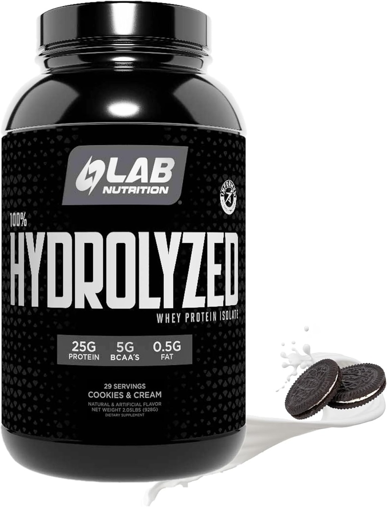 100% hydrolysiertes Whey Protein Isolate (2 Pounds, Cookies und Creme Flavor) 25gr Protein, Muskelaufbau, Lean Muskelwachstum, einfache Verdauung, Glutenfrei, Lactosefrei, schnelles Absorbieren.