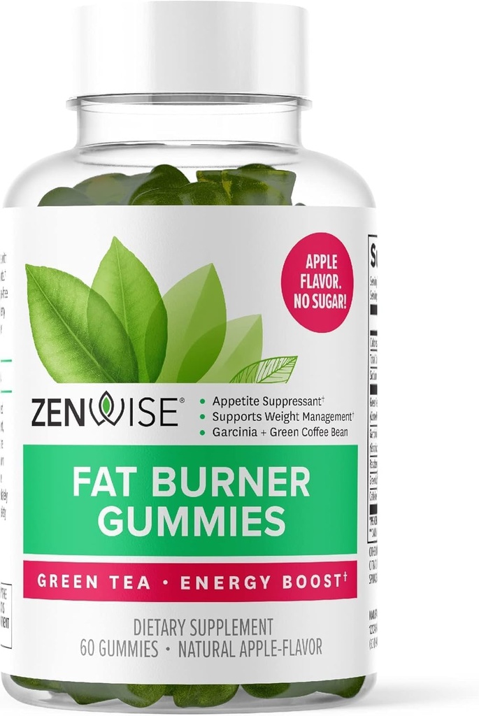 Zenwise Health Fat Burner Gummis - Appetitzügler für Gewichtsverlust mit Grüner Tee-Extrakt und Garcinia Cambogia für Stoffwechsel + Grüne Kaffeebohne und Raspberry Ketone - 45 Count Apple Gummis