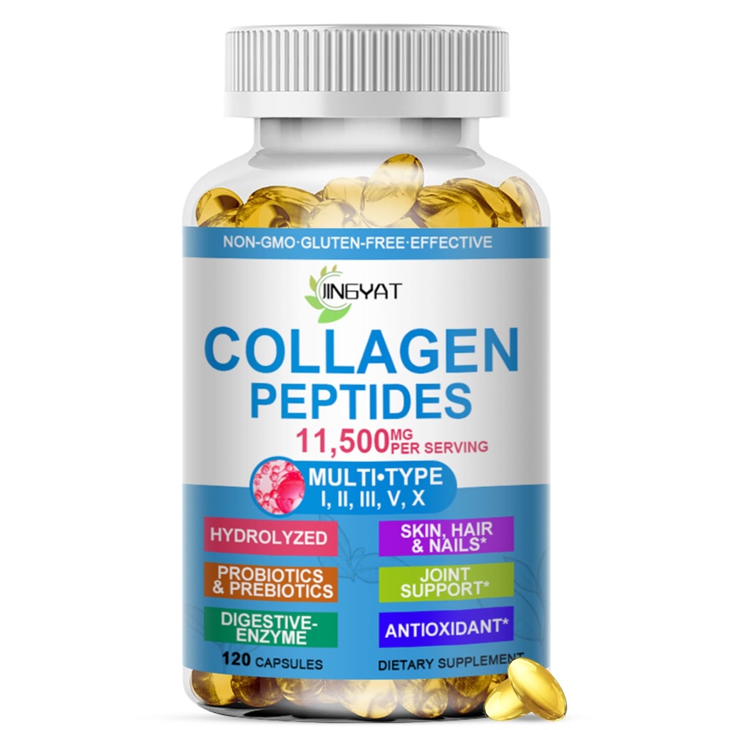 Collagen Peptide Softgels, Multi Collagen Peptide w/ Glucosamin Chondroitin MSM Biotin, Hydrolysed Collagen Peptide Complex für Frauen unterstützt Hauthaar Nagel Joints Knochen Gut Health, Non-GMO