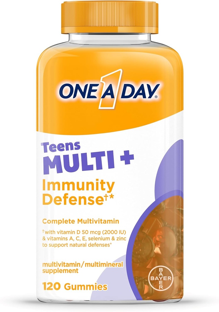 ONE A DAY Teen Multi+ Immunität Verteidigung Vitamine, Multivitamin-Gummien mit Boost der Immunität Unterstützung mit Vitaminen A, C, D, E, Selenium & Zink, 120 Zähler