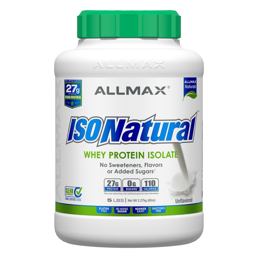 ALLMAX ISONATUR Whey Protein Isolate, Unflavored - 5 lb - 27 Gramm Protein Per Scoop - Zero Fat & Sugar - 99% Lactosefrei - mit Präbiotika - Keine künstlichen Geschmacksrichtungen - ca. 78 Portionen