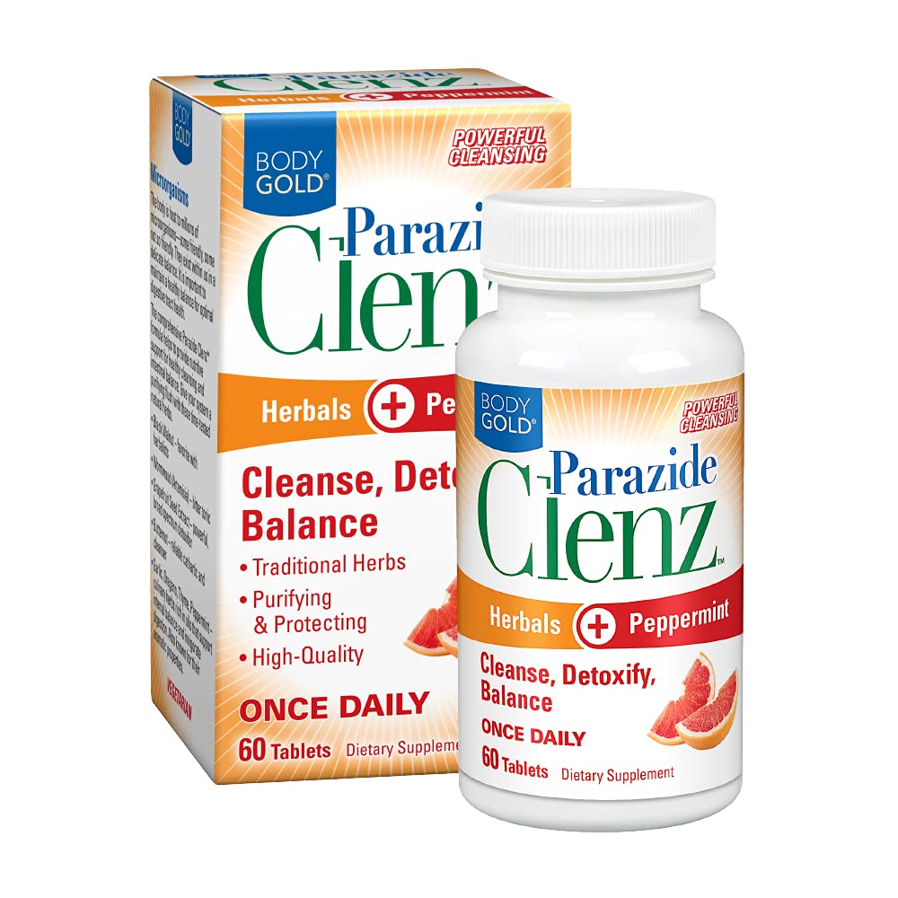 Body Gold Parazide Clenz Kräuter & Peppermint | Darmreiniger & Detox w/Black Walnut & More | 30 Serv, 60 Tabletten