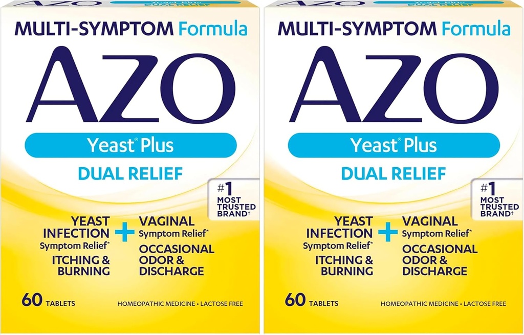 AZO Yeast Plus Dual Relief Tablets, Hefe Infektion und Vaginal Symptom Relief, lindert Jching & Burning, 60 Count (Pack von 2)