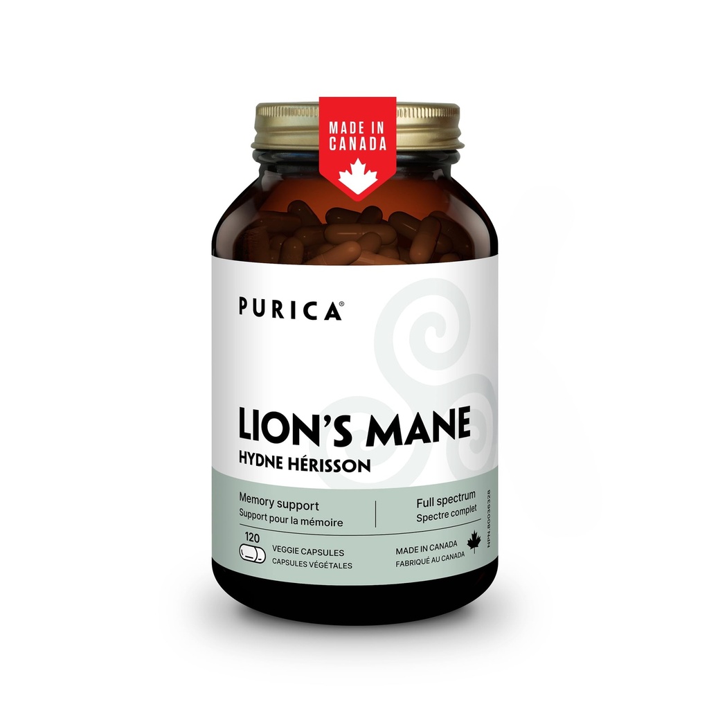 PURICA - Lion's Mane Micronized Mushrooms, 120 Vegan Capsules 60-Day Supply - fördert kognitive Gesundheit - Non-GMO und Gluten-Free - Fokus und Gedächtnisunterstützung - Gehirngesundheit und Verbesserung der Verdauung