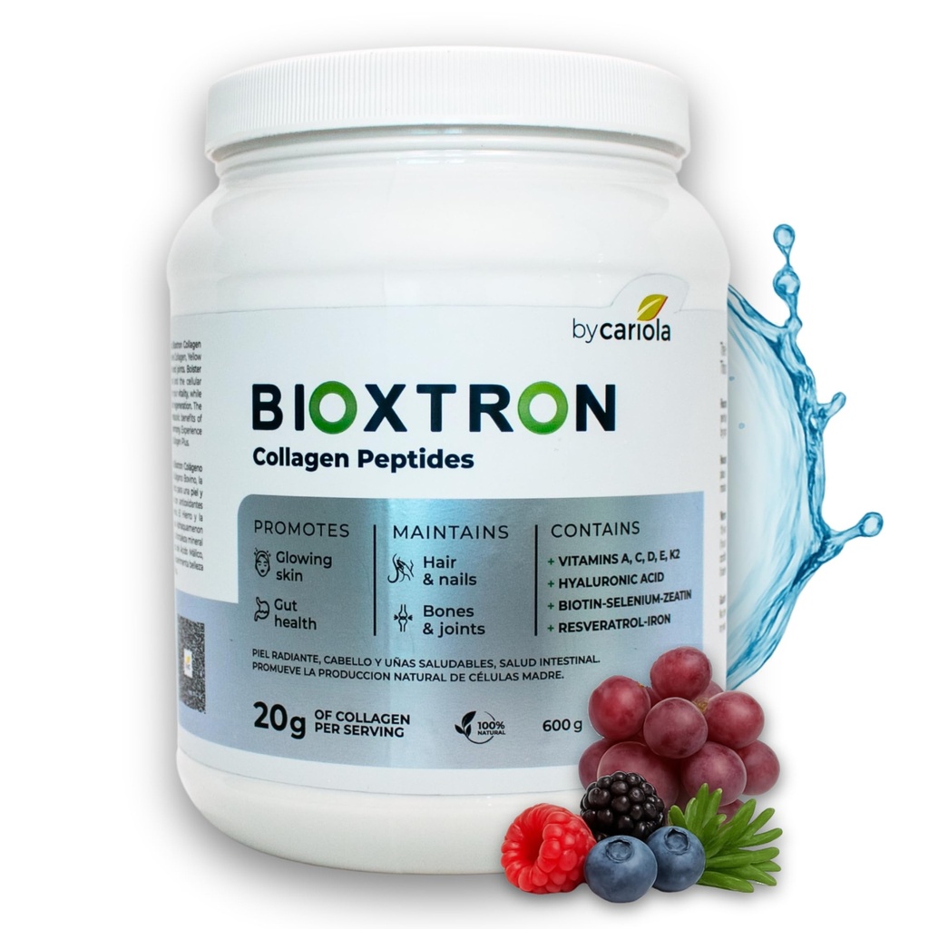 Bioxtron Collagen Peptides Powder - Unflavored, Typ I Bovine mit Stammzellerneuerung für Haar, Nagel, Haut, Gut, Knochen & Gelenkgesundheit Unterstützung - Hyaluronsäure, Protein, Biotin - 600g (30 Portionen)