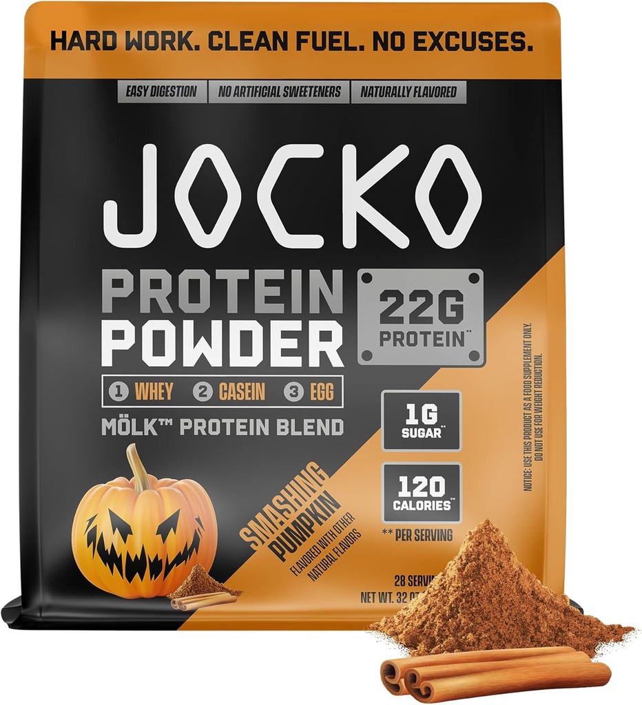 Jocko Mölk Whey Protein Powder - Keto, Probiotics, Grass Fed, Verdauungsenzyme, Aminosäuren, Sugar Free Monk Fruit Blend - Unterstützt Muskelrückgewinnung und Wachstum (Pumpkin New)