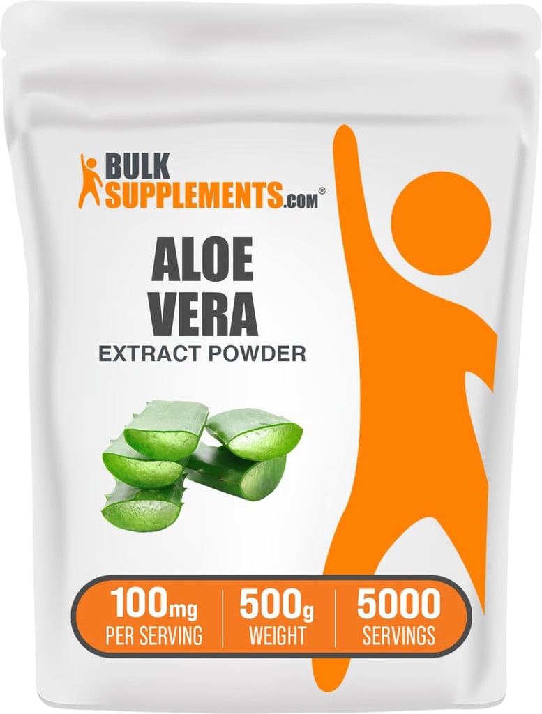 BulkSupplements.com Aloe Vera Extract Powder - Aloe Vera Supplement, Kräuterergänzung - Vegan & Glutenfrei, 100mg pro Servierung, 500g (1.1 lbs) (Pack von 1)