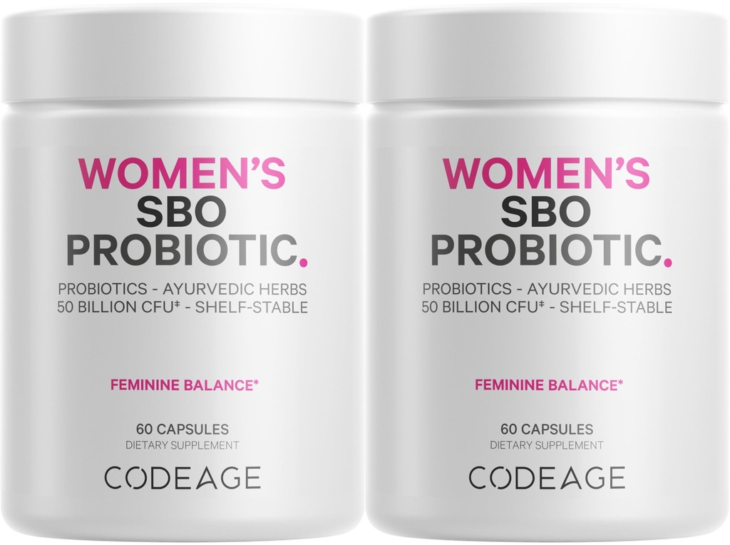 Codeage Women’s Probiotics Supplement - 50 Billion CFUs - SBO Probiotics & Prebiotics - Cranberries - Feminine Health - Fermented Botanical Blend, Ganze Nahrungsergänzung - Vegan, Non-GMO - 2 Pack