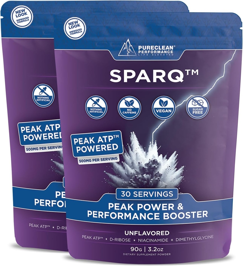 SPARQ Peak ATP Power & Performance Booster – 500mg ATP, D-Ribose, DMG & NAD+ – steigert Muskelmasse, Energie, Stamina, Stärke & Erholung – Koffeinfreies Pre-Workout-Pulver – 60 Servierungen – Entflammt
