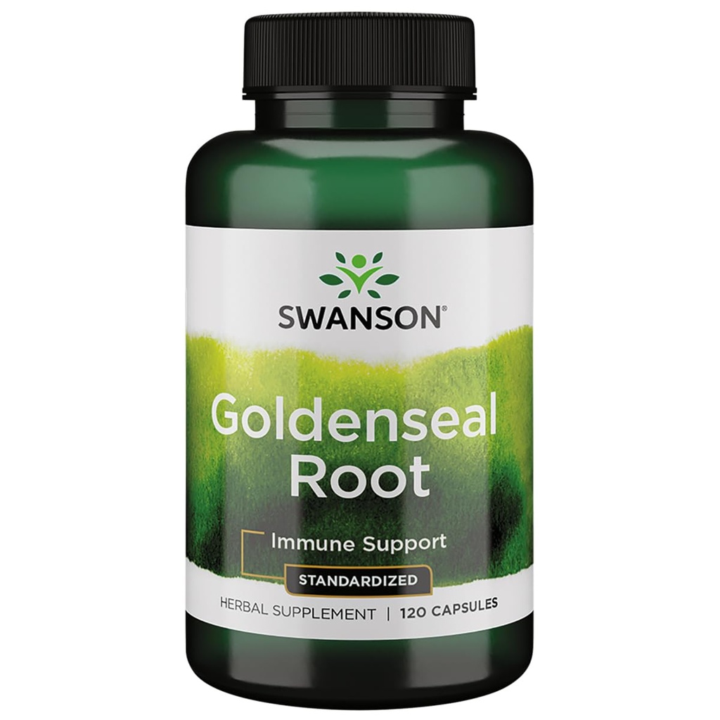 Swanson Goldenseal Wurzel - Kräuterergänzung Förderung Immununterstützung und allgemeine Wellness - Eigenschaften Goldenseal Wurzelextrakt Standardisiert auf Minimum 5% Gesamt Alkaloide - (120 Kapseln, 125mg Jeder)